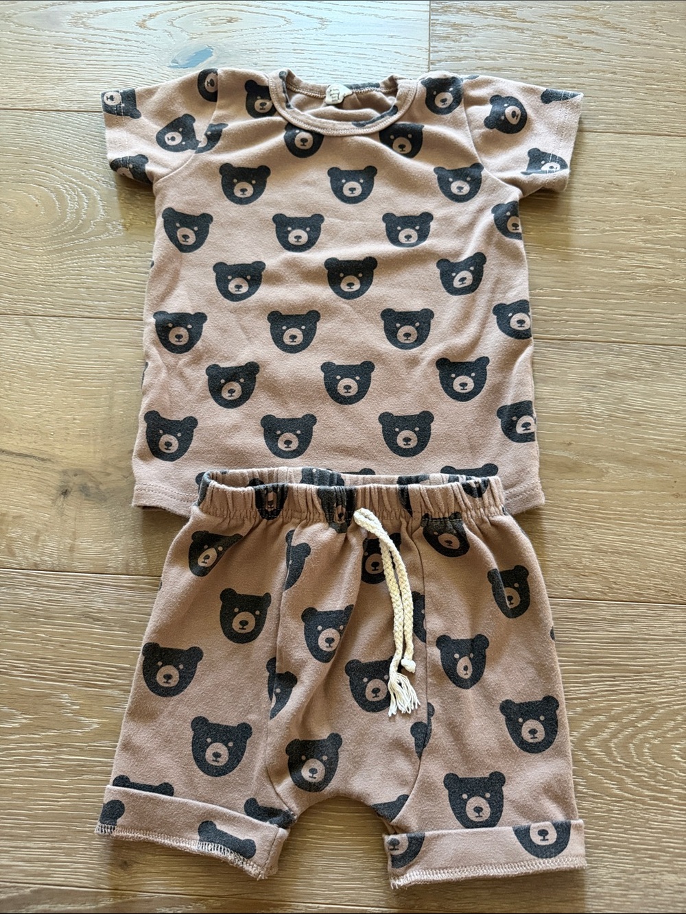 Unbranded Kids Beige Bear Print Short Sleeve Pajama Set